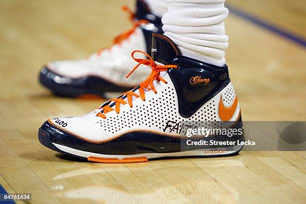 Detail view of the shoes of Cartier Martin of the Charlotte Bobcats during the game against the Los Angeles Clippers at Time Warner Cable Arena on...