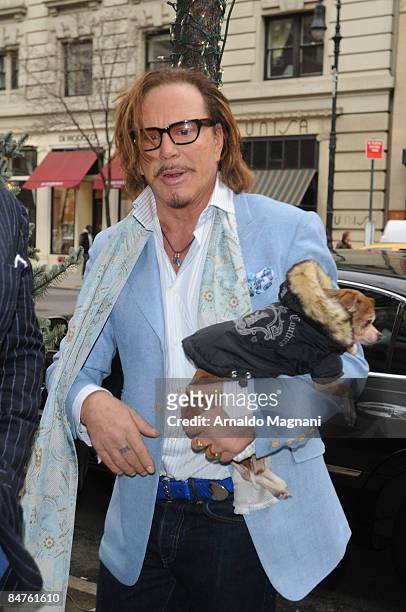 Mickey Rourke leaves Nellos restaurant after lunch with designer Domenico Vacca February 12, 2009 in New York City.