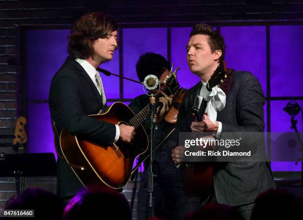 Joey Ryan and Kenneth Pattengale of The Milk Carton Kids perform onstage during Skyville Live Celebrates AmericanaFest with Graham Nash and special...