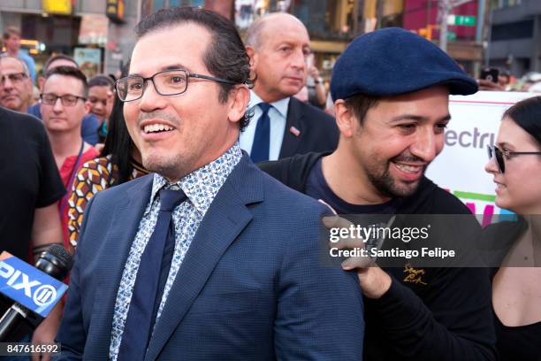 John Leguizamo and Lin-Manuel Miranda attend Viva Broadway Special Event at Duffy Square on September 15, 2017 in New York City.