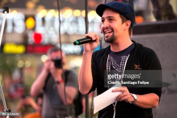 Lin-Manuel Miranda attends Viva Broadway Special Event at Duffy Square on September 15, 2017 in New York City.