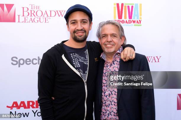 Lin-Manuel Miranda and Luis Miranda attend Viva Broadway Special Event at Duffy Square on September 15, 2017 in New York City.