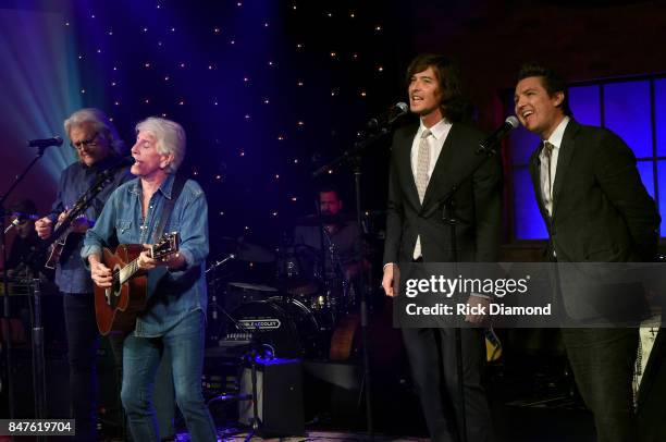 Ricky Skaggs, Graham Nash, and Joey Ryan and Kenneth Pattengale of The Milk Carton Kids perform onstage during Skyville Live Celebrates AmericanaFest...