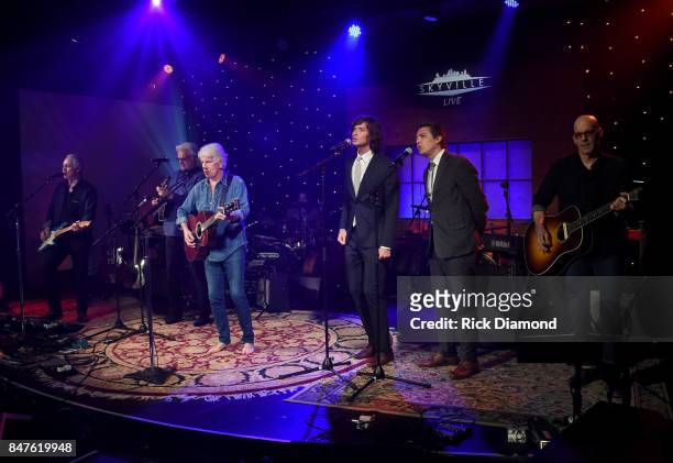 Ricky Skaggs, Graham Nash, and Joey Ryan and Kenneth Pattengale of The Milk Carton Kids perform onstage during Skyville Live Celebrates AmericanaFest...