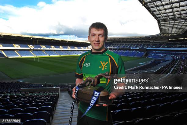 Selkirk Youth Club captain Josh Welsh with the under 18s trophy during a Photocall at Murrayfield Stadium, Edinburgh
