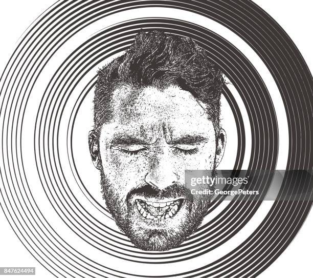 mans face with sad, angry expression - eyes closed stock illustrations