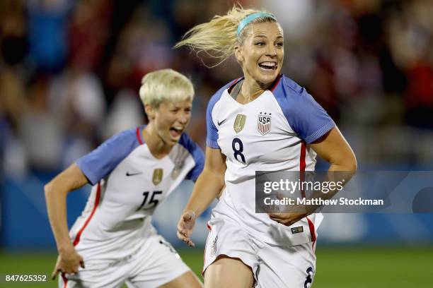 Julie Ertz of theUnited States celebrates her second goal in the first half against New Zealand at Dick's Sporting Goods Park on September 15, 2017...