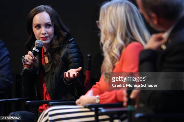 Actress Ksenia Solo speaks during a Q&A following the "In Search Of Fellini" screening at City Cinemas Village East on September 15, 2017 in New York...