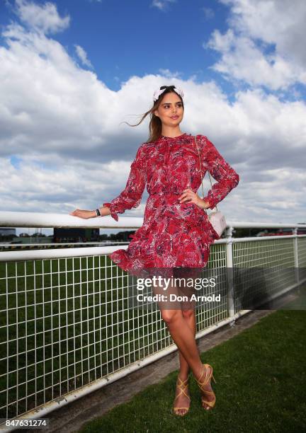 Samantha Harris attends Colgate Optic White Stakes Day at Royal Randwick Racecourse on September 16, 2017 in Sydney, Australia.