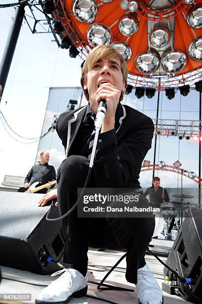 Pelle Amlqvist of The Hives performs on day 3 of the Sasquatch Music Festival at the Gorge Amphitheater May 26, 2008 in George, Washington.