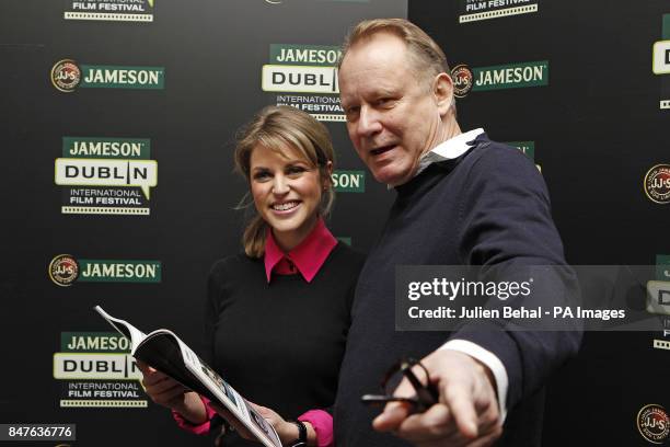 Actors Amy Huberman and Stellan Skarsgard launching the programme of the 2012 Jameson Dublin International Film Festival at the Merrion Hotel, Dublin.