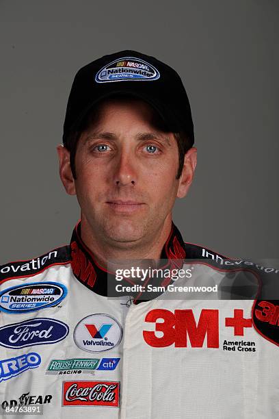 Greg Biffle, driver of the CitiFinancial Ford, poses during NASCAR media day at Daytona International Speedway on February 5, 2008 in Daytona,...
