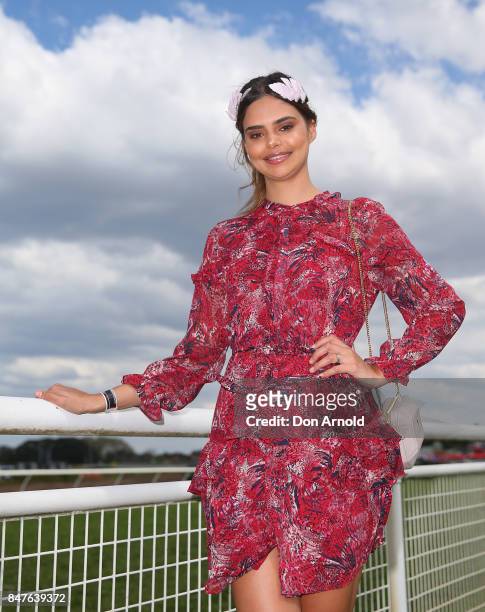 Samantha Harris attends Colgate Optic White Stakes Day at Royal Randwick Racecourse on September 16, 2017 in Sydney, Australia.