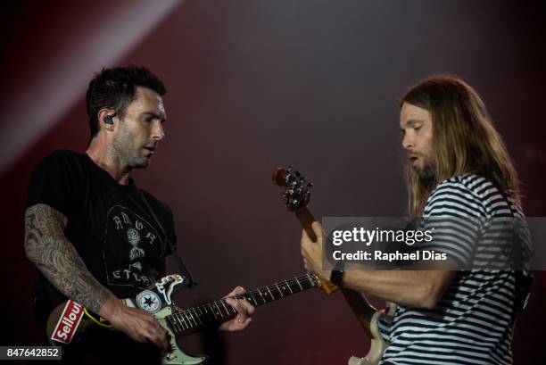 Adam Levine and James Valentine from Maroon 5 perfotm at day 1 of Rock in Rio on September 15, 2017 in Rio de Janeiro, Brazil. *** Adam Levine; James...