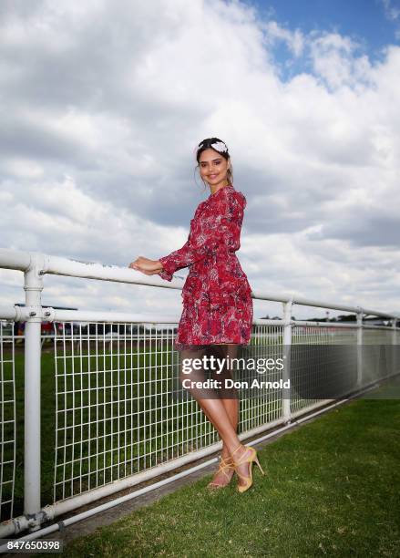 Samantha Harris attends Colgate Optic White Stakes Day at Royal Randwick Racecourse on September 16, 2017 in Sydney, Australia.