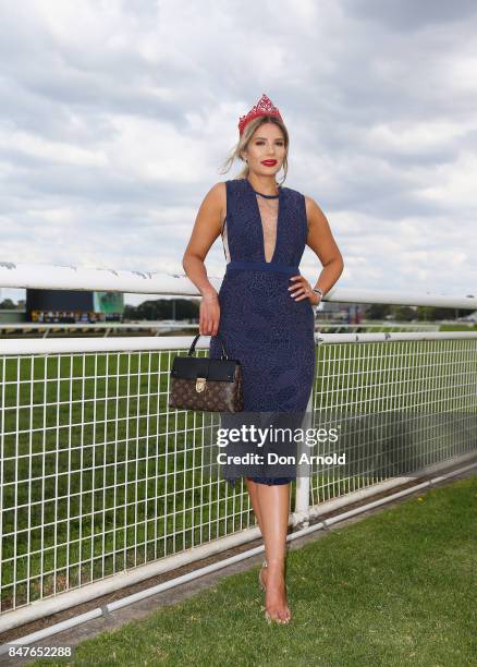 Amy Marie Coomber attends Colgate Optic White Stakes Day at Royal Randwick Racecourse on September 16, 2017 in Sydney, Australia.