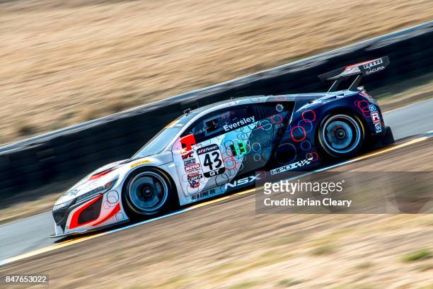 Ryan Eversley drives the Acura NSX GT3 on the track during practice for the GoPro Grand Prix of Sonoma at Sonoma Raceway on September 15, 2017 in...