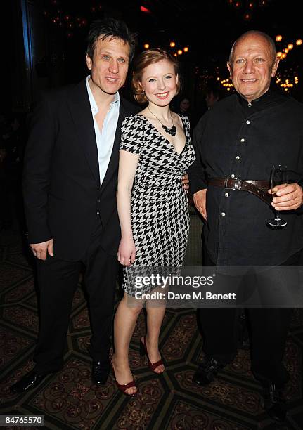 Simon Merrells, Bryony Afferson and Steven Berkoff attend the press night of 'On The Waterfront' at One Whitehall Place on February 12, 2009 in...