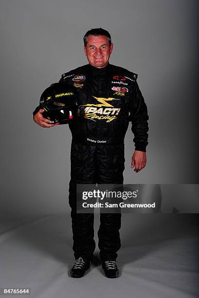 Butch Miller, driver of the ASI Limited Chevrolet, poses for NASCAR Natiowide Series headshots at Daytona International Speedway on February 12, 2009...