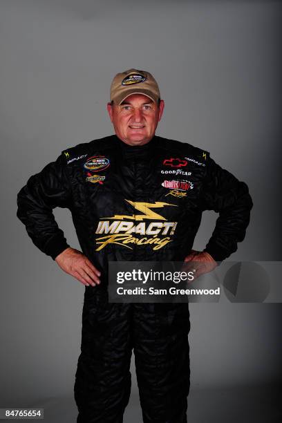 Butch Miller, driver of the ASI Limited Chevrolet, poses for NASCAR Natiowide Series headshots at Daytona International Speedway on February 12, 2009...