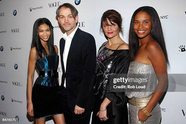 Model Chanel Iman, BMW Design Chief Adrian Van Hooydonk, model Helena Christensen, and model Joy Bryant attend the All New 2009 BMW 7 Series...