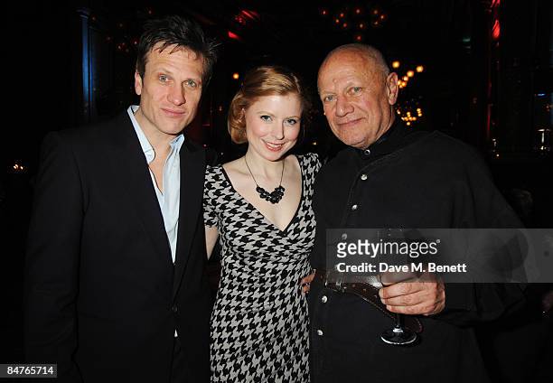 Simon Merrells, Bryony Afferson and Steven Berkoff attend the press night of 'On The Waterfront' at One Whitehall Place on February 12, 2009 in...