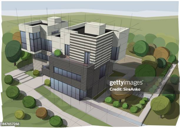 colored architecture illustration - construction timelapse stock illustrations