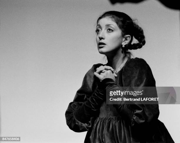 Actress Pascale Ogier at Theatre des Amandiers playing Katherine of Heilbronn of German author Heinrich Von Kleist, directed by Eric Rohmer with...