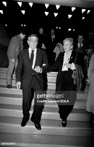 Actor Lino Ventura at the Palais des Congres for the premiere of movie Les Miserables with wife Odette on October 18, 1982 in Paris, France.