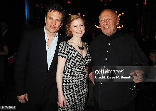Simon Merrells, Bryony Afferson and Steven Berkoff attend the press night of 'On The Waterfront' at One Whitehall Place on February 12, 2009 in...