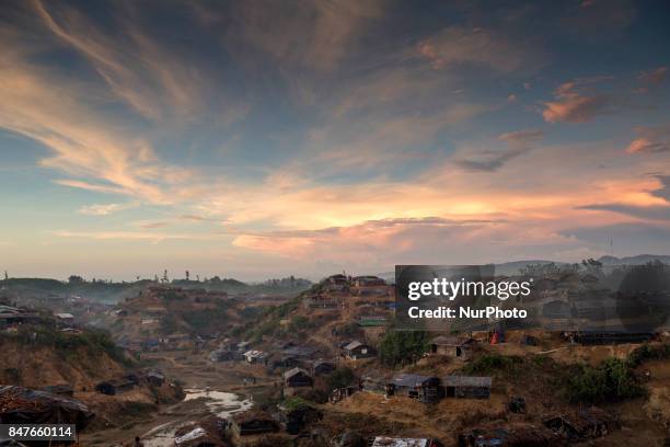 Top view makeshift tent at the Balukhali camp in Ukhiya, Bangladesh 15 September 2017. Many of the Rohingya fleeing the violence in Myanmar had...