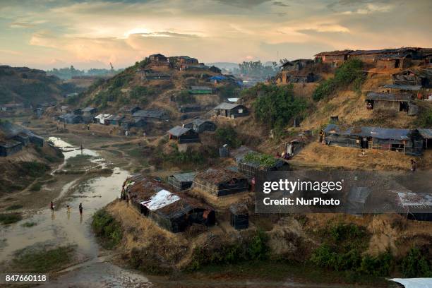 Top view makeshift tent at the Balukhali camp in Ukhiya, Bangladesh 15 September 2017. Many of the Rohingya fleeing the violence in Myanmar had...