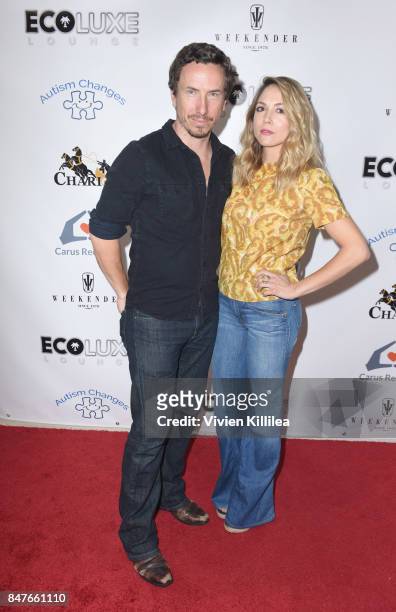 Michael Traynor and Brooke Nevin attend the EcoLuxe Pre-Awards Party on September 15, 2017 in Beverly Hills, California.