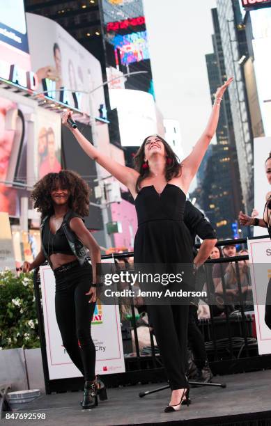 Ana Villafane performs during Viva Broadway to kick off Hispanic Heritage Month at Duffy Square in Times Square on September 15, 2017 in New York...