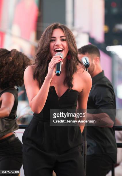 Ana Villafane performs during Viva Broadway to kick off Hispanic Heritage Month at Duffy Square in Times Square on September 15, 2017 in New York...