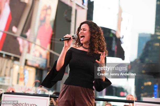 Mandy Gonzalez performs during Viva Broadway to kick off Hispanic Heritage Month at Duffy Square in Times Square on September 15, 2017 in New York...