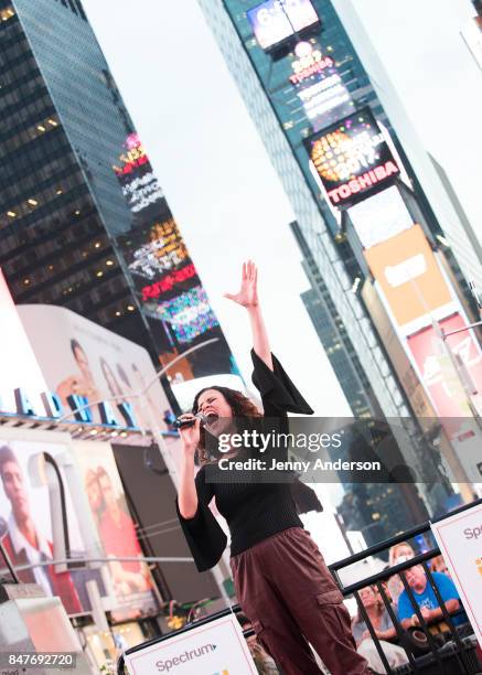 Mandy Gonzalez performs during Viva Broadway to kick off Hispanic Heritage Month at Duffy Square in Times Square on September 15, 2017 in New York...