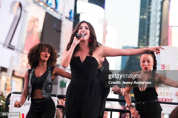 Ana Villafane performs during Viva Broadway to kick off Hispanic Heritage Month at Duffy Square in Times Square on September 15, 2017 in New York...