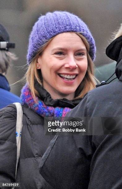 Actor Amy Ryan on location For "Jack Goes Boating" on the streets of Manhattan on February 12, 2009 in New York City.