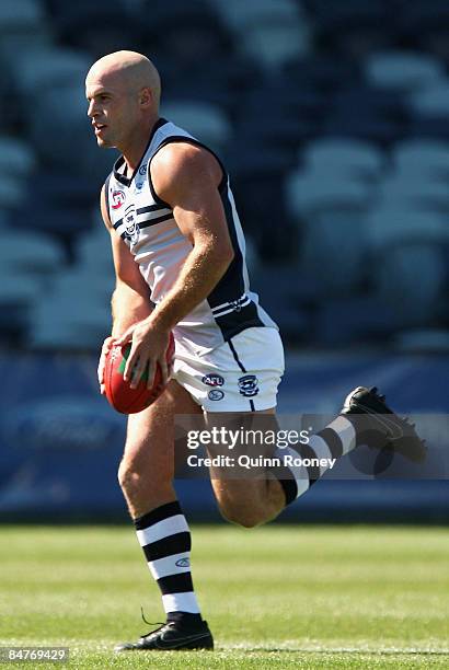 Paul Chapman of the Cats kicks during a Geelong Cats Intra-Club Match at Skilled Stadium on February 13, 2009 in Melbourne, Australia.