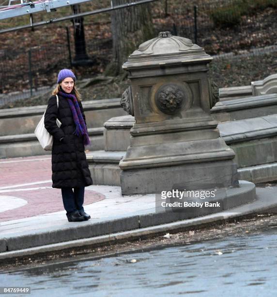 Actor Amy Ryan on location For "Jack Goes Boating" on the streets of Manhattan on February 12, 2009 in New York City.