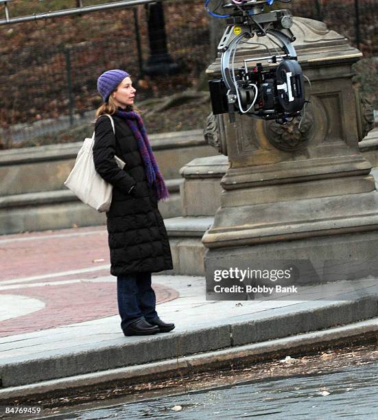 Actor Amy Ryan on location For "Jack Goes Boating" on the streets of Manhattan on February 12, 2009 in New York City.