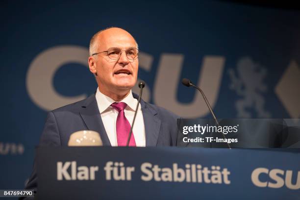 Dr. Kurt Gribl speaks during an election campaign stop on September 12, 2017 in Augsburg, Germany. Merkel is seeking a fourth term in federal...