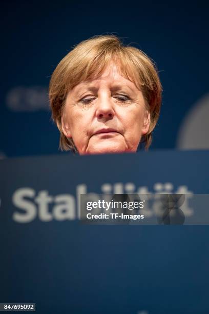 Angela Merkel speaks during an election campaign stop on September 12, 2017 in Augsburg, Germany. Merkel is seeking a fourth term in federal...