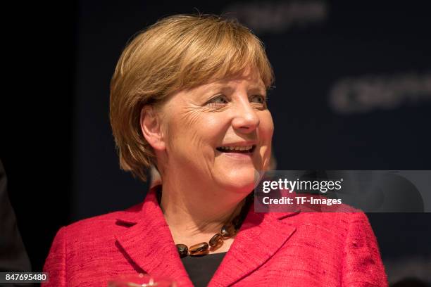 Angela Merkel speaks during an election campaign stop on September 12, 2017 in Augsburg, Germany. Merkel is seeking a fourth term in federal...