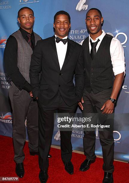 Actors Kevin Phillips, Nate Parker and Romeo Brown attend the after party for 40th NAACP Image Awards held at the Beverly Hilton Hotel on February...