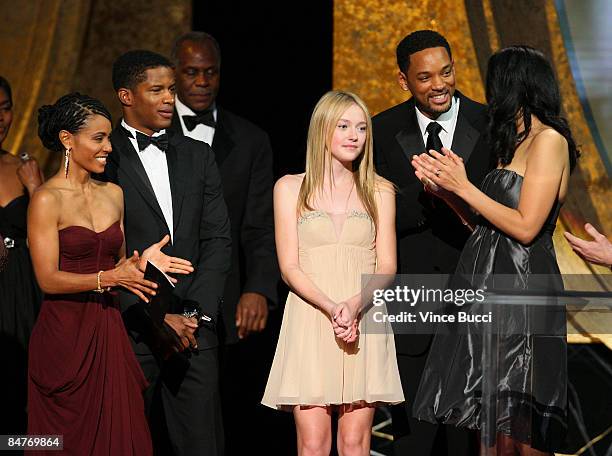 Executive producer Jada Pinkett Smith, actor Nate Parker, actor Danny Glover, actress Dakota Fanning, actor Will Smith and writer/director Gina...