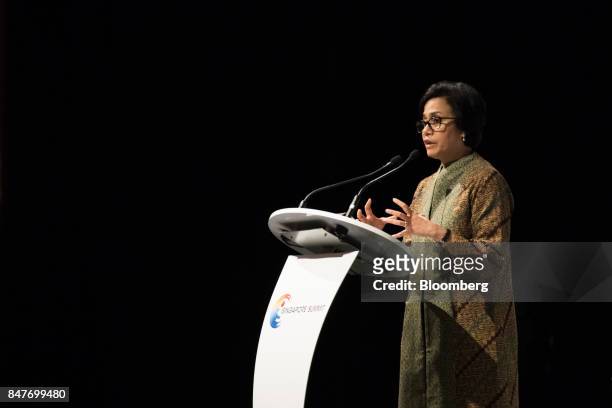 Mulyani Indrawati, Indonesia's finance minister, speaks at the Singapore Summit in Singapore, on Saturday, Sept. 16, 2017. Indonesia's central bank...