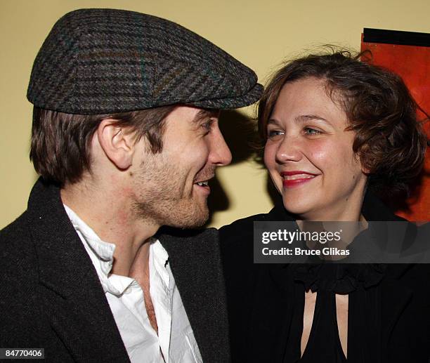 Jake Gyllenhaal and Maggie Gyllenhaal attend the after party for the off-broadway opening night of "Uncle Vanya" at Pangea on February 12, 2009 in...