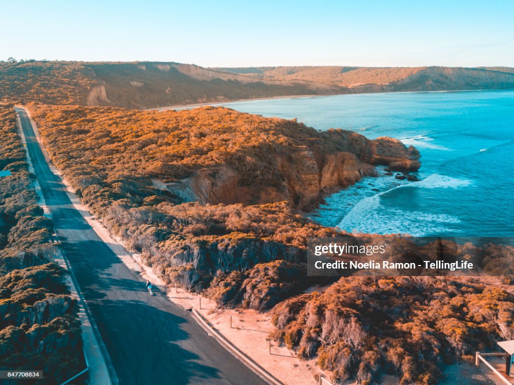 Gritty Women: aerial view of woman longboard skating